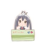  :&lt; :3 animal animal_on_head black_hair blazer box brown_eyes cat cat_on_head chibi errant heart in_box in_container jacket k-on! nakano_azusa on_head school_uniform simple_background solo twintails 