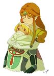  androgynous blonde_hair gloves hug hug_from_behind long_hair multiple_girls o-yuki pointy_ears princess_zelda red_eyes reverse_trap sheik smile surcoat the_legend_of_zelda the_legend_of_zelda:_ocarina_of_time the_legend_of_zelda:_twilight_princess time_paradox 