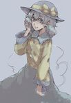  blush green_eyes hat hat_ribbon komeiji_koishi oekaki pisoshi ribbon silver_hair skirt solo sun_hat third_eye touhou 