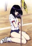  bishoujo_senshi_sailor_moon bob_cut gym_uniform hino_ryutaro kneeling purple_eyes sad sailor_saturn tomoe_hotaru 