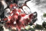  back-to-back bat_wings black_flower black_rose blue_eyes flower izayoi_sakuya lavender_hair maid maid_headdress multiple_girls red_eyes remilia_scarlet rose short_hair silver_hair spot_color statue touhou ultimate_asuka wings 