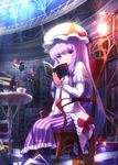  bat_wings book chibi clone crescent cup cyrillic hat head_wings koakuma lantern library long_hair multiple_girls patchouli_knowledge purple_eyes purple_hair reading red_eyes red_hair russian sitting table taharu_kousuke teacup touhou voile wings 