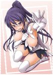  blush boots breasts bursting_breasts covering covering_breasts elbow_gloves embarrassed gloves kanzaki_kaori kneeling large_breasts long_hair nipple_slip nipples open_mouth ponytail purple_eyes purple_hair soba_(saz) solo sweat thigh_boots thighhighs to_aru_majutsu_no_index very_long_hair white_legwear 