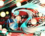  back backless_outfit bare_back bare_shoulders boots detached_sleeves dress eiji_(eiji) floating hatsune_miku long_hair solo thigh_boots thighhighs very_long_hair vocaloid 