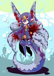  bad_id bad_pixiv_id black_hair boots bubble claws demon_girl desco_(disgaea) disgaea earrings highres horns jewelry makai_senki_disgaea_4 monster_girl nagashi ocean octopus purple_footwear red_eyes solo tail tentacles 