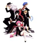  3boys bad_id bad_pixiv_id black_hair blonde_hair blue_eyes blue_hat braid brown_eyes brown_hair chair disgaea emizel_(disgaea) fenrich_(disgaea) flower formal hat kazamatsuri_fuuka long_hair makai_senki_disgaea_4 money multiple_boys multiple_girls pink_hair pointy_ears prinny red_eyes red_flower red_rose rose spiked_hair suit tsukiko_(meltdown) twintails valvatorez_(disgaea) vulcanus_(disgaea_4) white_hair yellow_eyes 