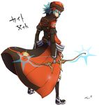  .hack//link 1boy aqua_eyes aqua_hair bad_anatomy boots bow_(weapon) hat kite_(.hack//) long_coat male_focus solo trino weapon 