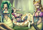  abs boa_hancock boa_marigold boa_sandersonia breasts cleavage clothed clothing female green_hair group hair lamia long_hair looking_at_viewer one_piece reptile scalie snake tongue tongue_out unknown_artist weapon 