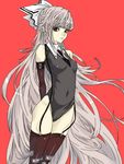  bad_id bad_pixiv_id bare_shoulders bow elbow_gloves fujiwara_no_mokou garter_straps gloves hair_bow highres long_hair poruhi red_eyes silver_hair simple_background solo thighhighs touhou very_long_hair 