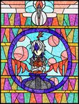  bad_id bad_pixiv_id book faux_traditional_media head_wings highres horns koutyousan multicolored_hair short_hair solo stained_glass tokiko_(touhou) touhou wings 