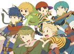  baseball_bat black_eyes black_hair blonde_hair blue_eyes blue_hair cape earrings fire_emblem fire_emblem:_monshou_no_nazo fire_emblem:_souen_no_kiseki gloves hat headband ike jewelry link lucas male_focus marth mother_(game) mother_2 mother_3 multiple_boys ness nikayu pointy_ears quiff smile super_smash_bros. the_legend_of_zelda the_legend_of_zelda:_the_wind_waker the_legend_of_zelda:_twilight_princess toon_link 