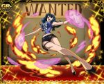  1girl aura bare_legs blue_hair breasts curvy ein_(one_piece) energy large_breasts long_hair looking_away one_piece scar short_shorts shorts thighs 