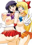  aino_minako ass bishoujo_senshi_sailor_moon black_hair blonde_hair blue_eyes bow breast_grab breasts choker elbow_gloves gloves grabbing hair_bow half_updo hino_rei inner_senshi large_breasts long_hair magical_girl multiple_girls nipples orange_choker orange_sailor_collar orange_skirt pussy rainkeru red_bow red_sailor_collar red_skirt sailor_collar sailor_mars sailor_senshi_uniform sailor_venus skirt uncensored v white_gloves yuri 