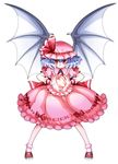  bad_id bad_pixiv_id bat_wings blue_hair bow brooch daishi_takamura dress fire hat hat_ribbon highres jewelry magic red_eyes remilia_scarlet ribbon short_hair simple_background smile solo touhou wings wrist_cuffs 