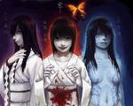  3girls black_hair crimson_butterfly fatal_frame fatal_frame_2 fatal_frame_3 fatal_frame_ii himuro_kirie kurosawa_sae long_hair multiple_girls nude short_hair tattoo yukishiro_reika 