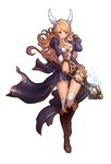  acolyte_(ro2) blonde_hair blue_eyes boots breasts cleavage highres long_hair medium_breasts myung-jin_lee ragnarok_online_2:_legend_of_the_second solo staff 