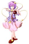  absurdres blouse bobby_socks frills full_body hairband heart highres jyun komeiji_satori pink_skirt purple_eyes purple_hair short_hair skirt sleeves_past_wrists slippers smile socks solo third_eye touhou transparent_background 