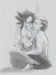  2boys anal blush elite_four giima_(pokemon) male_focus monochrome multiple_boys pokemon pokemon_(game) pokemon_black_and_white pokemon_bw renbu_(pokemon) yaoi 