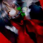  bad_id bad_pixiv_id braid dutch_angle hair_ribbon highres inoe_(noie) izayoi_sakuya maid red_eyes ribbon scarf short_hair silver_hair solo touhou twin_braids 