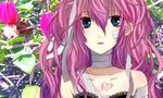  aiue-o bad_id bad_pixiv_id bandages bare_shoulders blue_eyes long_hair megurine_luka pink_hair solo tattoo vocaloid 