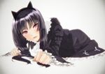  animal_ears black_hair cat_ears dress face flower gokou_ruri gothic_lolita hairband lolita_fashion long_hair looking_at_viewer lying open_mouth ore_no_imouto_ga_konna_ni_kawaii_wake_ga_nai red_eyes rikkukku solo 