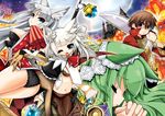  3girls 7th_dragon 7th_dragon_(series) animal_ears arietta_(7th_dragon) bantorowa boon_(7th_dragon) cape cat_ears fighter_(7th_dragon) ikurakun_(7th_dragon) long_hair mage_(7th_dragon) multiple_girls ruha69 short_hair sword weapon white_hair 