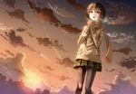  bad_id bad_pixiv_id banned_artist brown_hair cloud condensation_trail dusk mittens open_mouth original pantyhose paseri scarf short_hair skirt sky solo sunset 