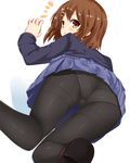  ass black_legwear blush brown_eyes brown_hair highres hinata_sora hirasawa_yui k-on! looking_back panties panties_under_pantyhose pantyhose short_hair solo trefoil underwear 