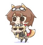  animal_ears brown_hair chibi fox_ears fox_tail goggles goggles_on_head hanna-justina_marseille head_wings japanese_clothes katou_keiko multiple_girls nekoyama short_hair tail thighhighs world_witches_series 