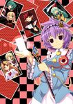  card card_background card_with_aura checkered checkered_background eyeball floating_card highres horn hoshiguma_yuugi kaenbyou_rin kisume komeiji_koishi komeiji_satori kurodani_yamame lying_card mizuhashi_parsee multiple_girls purple_eyes purple_hair reiuji_utsuho saemon_(tonpura) short_hair subterranean_animism third_eye touhou 