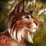 2019 anthro blue_eyes brown_fur caraid digital_media_(artwork) felid feline fur headshot_portrait lynx mammal portrait smile solo whiskers 