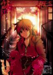  bad_id bad_pixiv_id green_eyes highres kurama long_hair male_focus marirero_a red_hair school_uniform solo stairs yuu_yuu_hakusho 