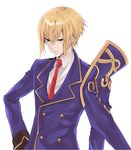  bad_id bad_pixiv_id blazblue blonde_hair blue_eyes jin_kisaragi male_focus necktie serious solo sumeshi_(ambivalince) uniform 