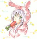  animal_ears bad_id bad_pixiv_id bunny_ears carrot eating endou_yusa food green_eyes index pajamas solo star to_aru_majutsu_no_index white_hair 