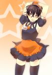  black_hair crossdressing hairband jojo&#039;s_bizarre_adventure jojo's_bizarre_adventure jojo_no_kimyou_na_bouken maid maid_apron maid_outfit male male_focus narancia_ghirga rinran short_hair thighhighs trap 