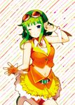  akka bad_id bad_pixiv_id blush goggles goggles_on_head green_hair gumi midriff navel solo vocaloid 