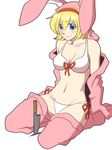  alice_margatroid animal_costume animal_ears blonde_hair blue_eyes bra bunny_costume bunny_ears hairband knife lingerie navel neko_majin panties simple_background solo touhou underwear white_background 