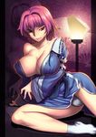  breasts japanese_clothes jonylaser kimono large_breasts naughty_face panties pink_hair red_eyes saigyouji_yuyuko short_hair smile solo touhou underwear 