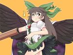  arm_cannon bad_id bad_pixiv_id bow brown_hair green_bow hair_bow long_hair red_eyes reiuji_utsuho solo takashiru third_eye touhou weapon wings 