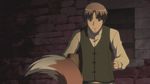  animal_ears animal_tail animated animated_gif brown_hair cap comedy craft_lawrence funny gif holo horo red_eyes screencap sexually_suggestive spice_and_wolf tail wolf_ears wolf_tail 