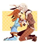  1girl accelerator ahoge animal_ears boots brown_hair bunny_ears choker fur_collar holding_hands jacket last_order red_eyes short_hair to_aru_majutsu_no_index yayata_(884) 