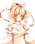  animal_ears detached_sleeves frown hat inubashiri_momiji otogi_kyouka short_hair silver_hair sketch solo tokin_hat touhou wolf_ears 