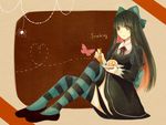  aona_sharp bad_id bad_pixiv_id bug butterfly cake eating food gothic_lolita green_eyes green_ribbon hair_ribbon insect lolita_fashion long_hair multicolored_hair open_mouth panty_&amp;_stocking_with_garterbelt ribbon sitting solo stocking_(psg) striped striped_legwear thighhighs two-tone_hair 