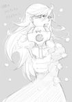  bad_id bad_pixiv_id breath foreshortening greyscale jgwmgj long_hair lowres monochrome panty_&amp;_stocking_with_garterbelt panty_(psg) snow solo translation_request weapon 