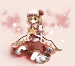  :o ascot bad_id bad_pixiv_id baozi blonde_hair flandre_scarlet food hat no_socks red_eyes side_ponytail sitting solo star stuffed_animal stuffed_toy tepes touhou wariza wings 