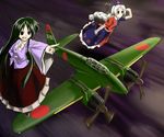  aircraft airplane animal_ears black_hair bow_(weapon) bunny_ears chanko flying goggles goggles_on_head hat houraisan_kaguya inaba_tewi j1n_gekkou long_hair military multiple_girls nurse_cap pink_hair reisen_udongein_inaba silver_hair touhou weapon world_war_ii yagokoro_eirin 