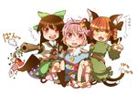  :3 :d :o animal_ears bad_id bad_pixiv_id brown_hair cat_ears flag kaenbyou_rin komeiji_satori multiple_girls open_mouth pink_eyes pink_hair pote_(aonibi_kairou) red_eyes red_hair reiuji_utsuho smile touhou v-shaped_eyebrows yellow_eyes 