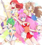  angel_daisy angel_lily angel_peach angel_salvia ayamoto blue_eyes bow brown_eyes brown_hair green_hair hanasaki_momoko long_hair magical_girl multiple_girls pink_hair purple_eyes red_hair scarlet_ohara short_hair sword tamano_hinagiku tanima_yuri weapon wedding_peach yellow_bow 