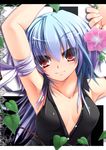  armpits bandages blue_hair breasts cleavage flower highres kurasaki_cority leaf light_smile long_hair medium_breasts original red_hair sleeveless solo unbuttoned upper_body 