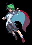  antennae cape daime_fusonzai dress_shirt green_eyes green_hair lowres outstretched_arm pants pixel_art reaching shirt short_hair solo touhou wriggle_nightbug 